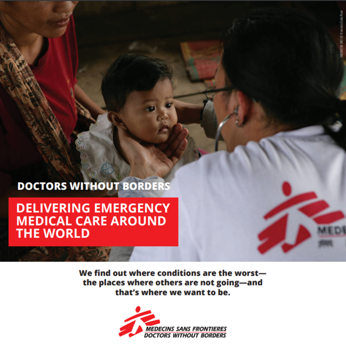 Doctors Without Borders uses excellent nonprofit brochure design practices in this example. 