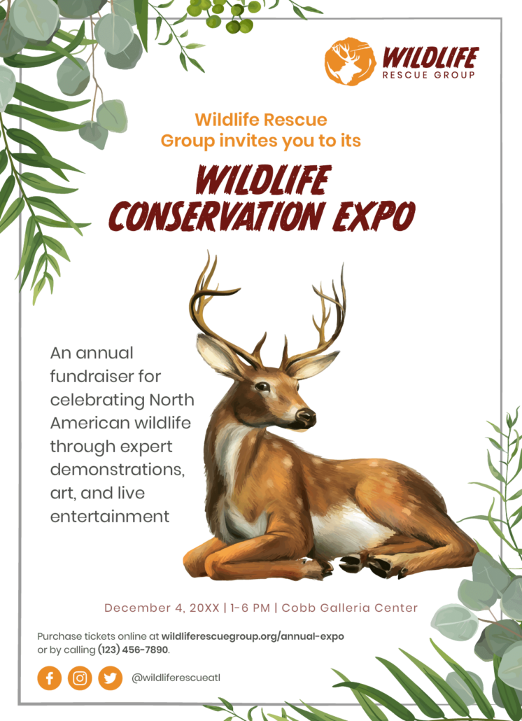 Wildlife Rescue Group’s event invitation is a stellar example of the marketing materials you can create for your nonprofit fundraiser.