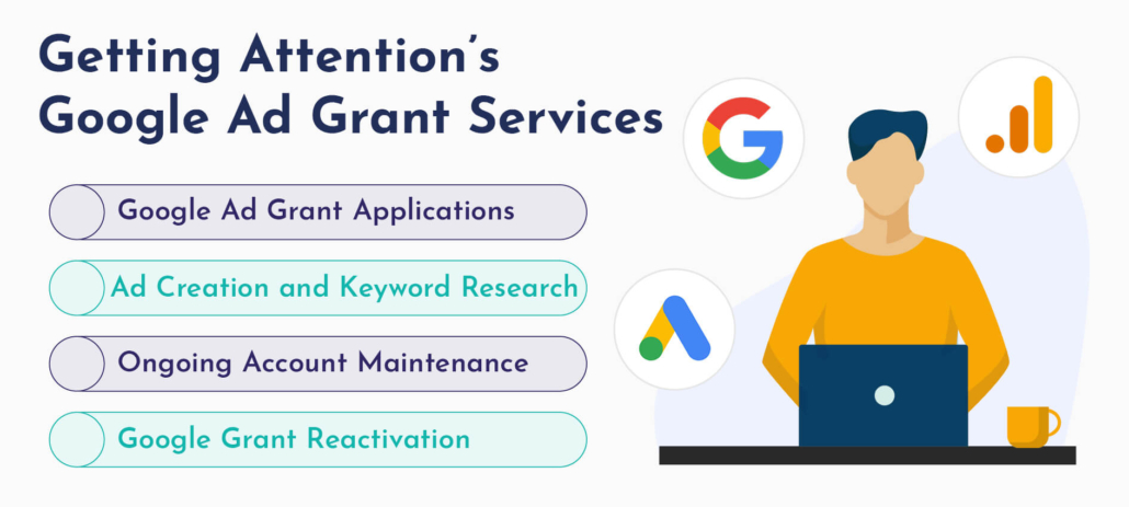 Getting Attention is a mission-driven startup that offers these Google Ad Grant services to nonprofits, detailed below.