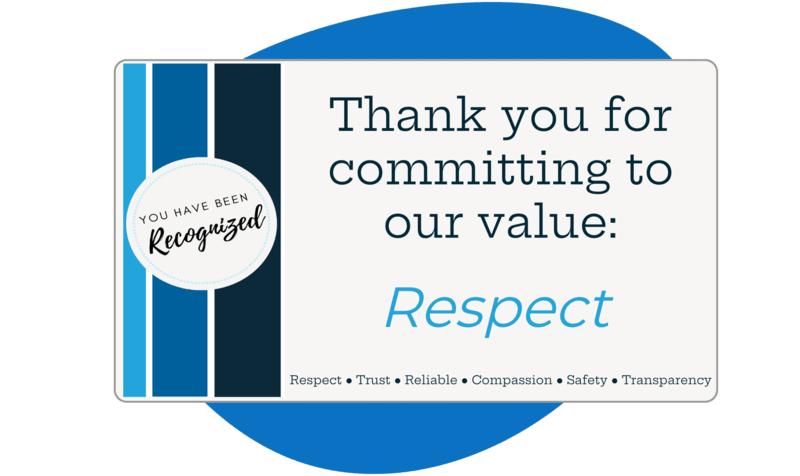 An employee recognition eCard that says, “Thank you for committing to our value: Respect”