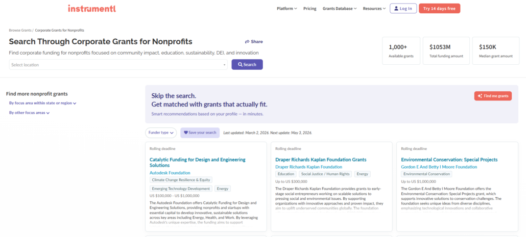 Instrumentl's corporate sponsorship search tools